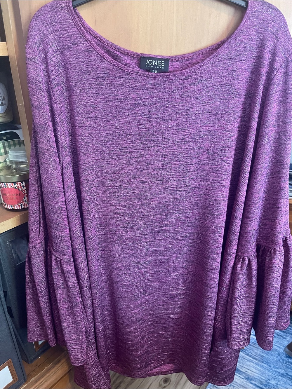 Jones New York Heathered Plum Bell Sleeve Blouse Top